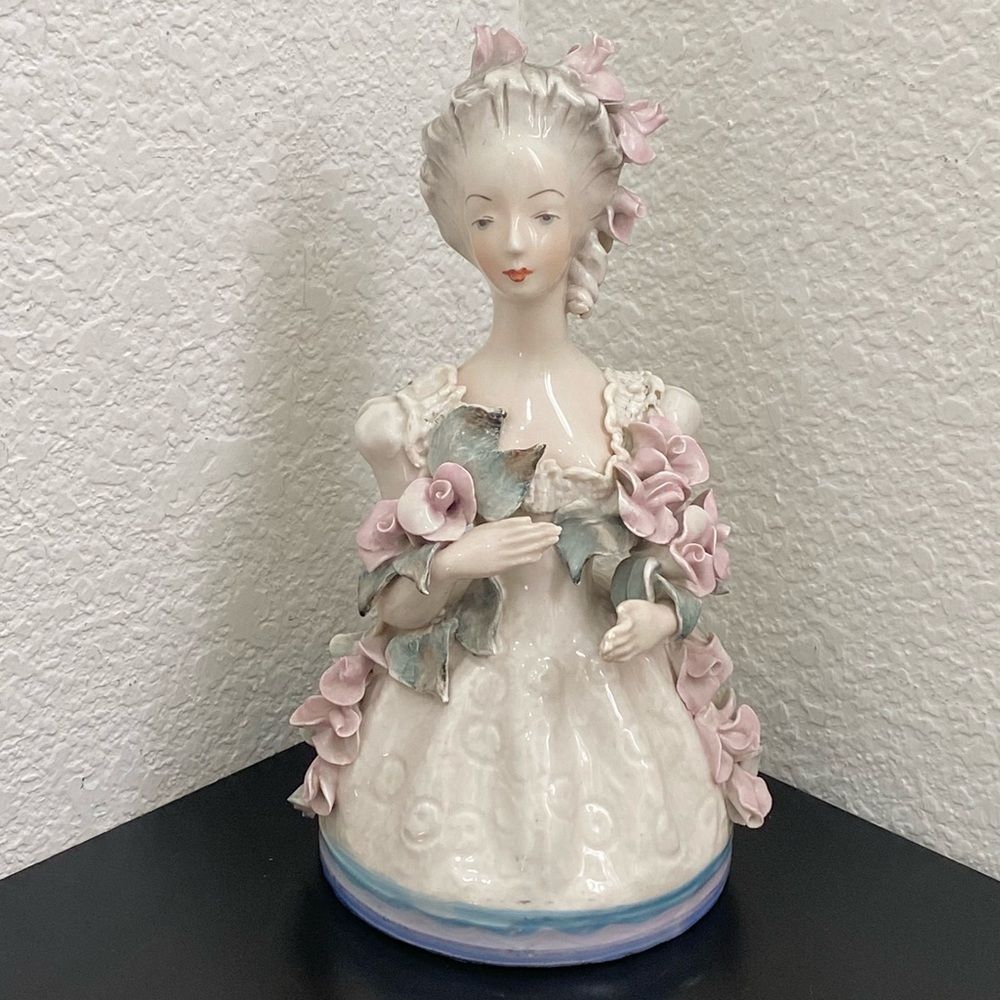 Vintage 40s/50s CORDEY #5054 Victorian Lady With Roses 9” Porcelain Figurine